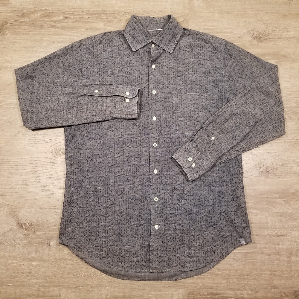 Peter Millar Mens Blue All Over Print Button Down L/S Chambray Shirt Size Medium